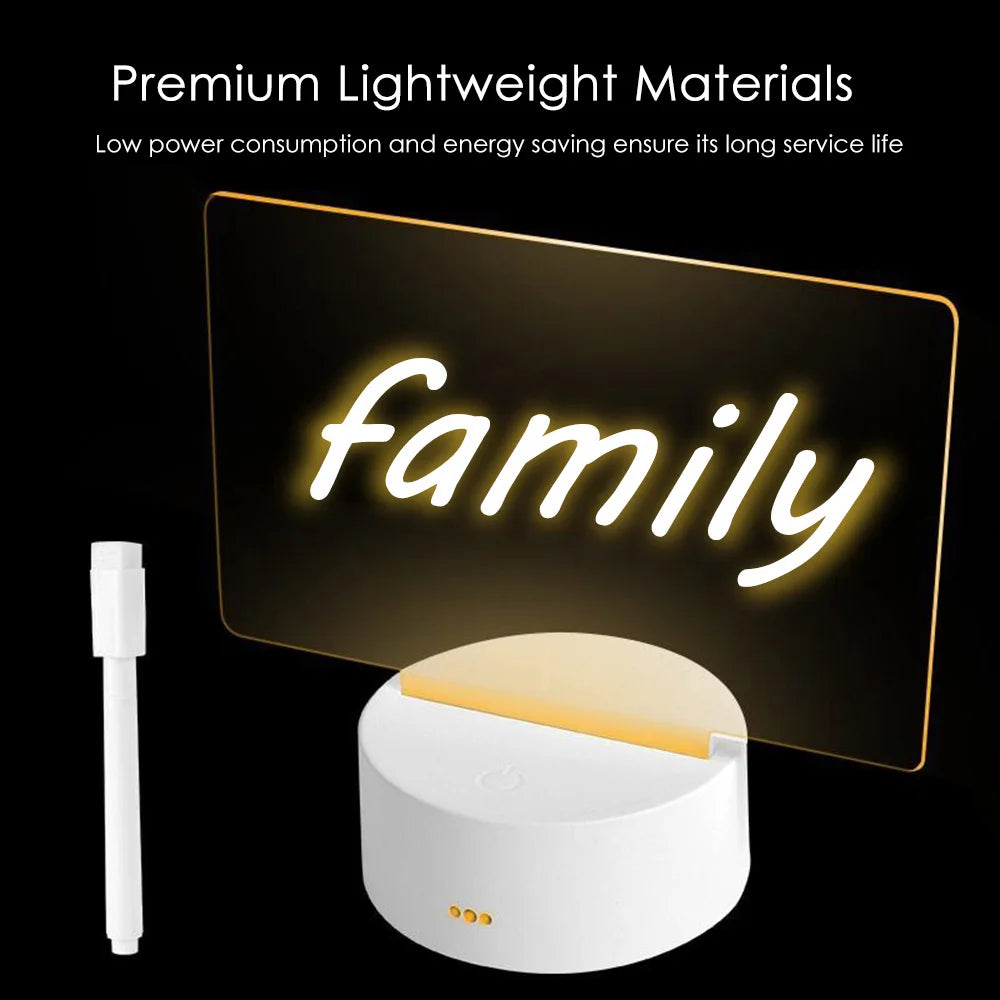 LED Night Light Message Board with Pen - USB Rechargeable Decorative Desktop Lamp for Children's Rooms and Holiday Celebrations