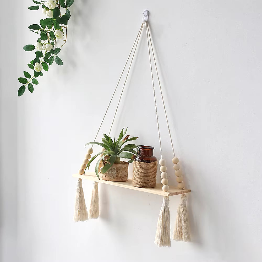 Macrame Wall Hanging Shelf Boho Home Decor Shelves on Wall Wood Decoration for Bedroom Living Room Nursery Christamas Gift