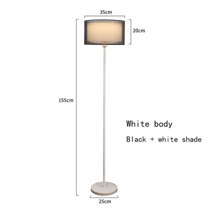 Nordic Modern Floor Standing Lamp with Double-Layer Fabric Lampshade for Bedroom Decor, E27 LED Compatible