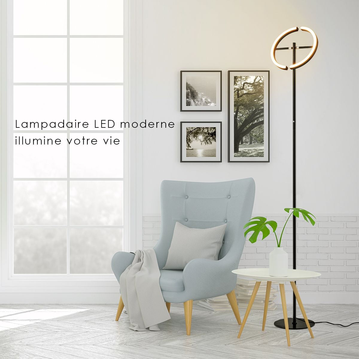 Lampadaire Sur Pied LED 30W 2950 Lumen 3000K Blanc Chaud Avec Commande Tactile Noir