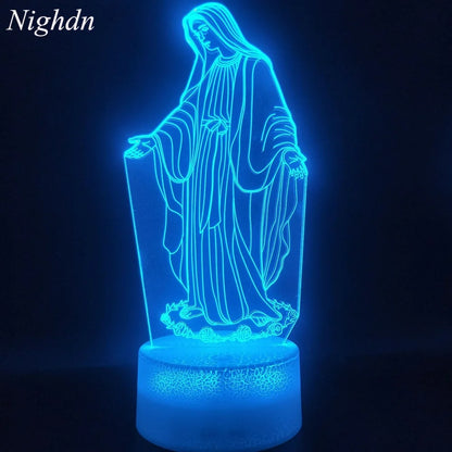 3D Night Light Jesus Illusion Lamp 7 Colors Changing LED Nightlight Christian Decorative Table Lamp Christian Prayer Lamp