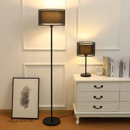 Nordic Modern Floor Standing Lamp with Double-Layer Fabric Lampshade for Bedroom Decor, E27 LED Compatible