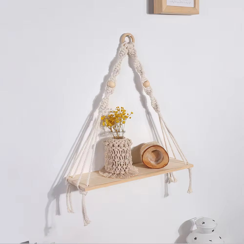 Macrame Wall Hanging Shelf Boho Home Decor Shelves on Wall Wood Decoration for Bedroom Living Room Nursery Christamas Gift