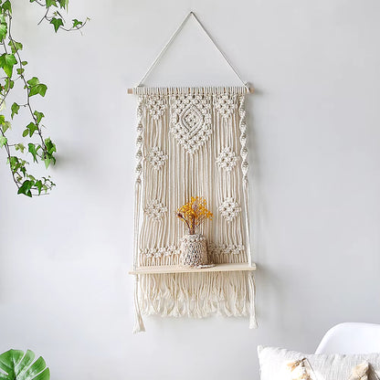 Macrame Wall Hanging Shelf Boho Home Decor Shelves on Wall Wood Decoration for Bedroom Living Room Nursery Christamas Gift