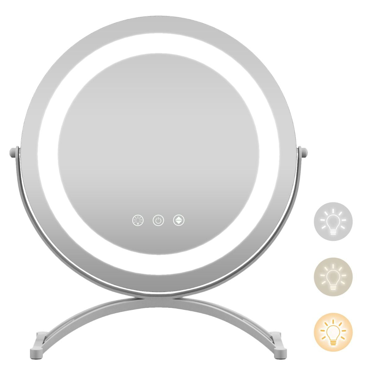 Rond Miroir de Maquillage 30CM avec Lumière LED Réglable, Écran Tactile, Rotation 360°, Fonction de Mémoire et Support en Métal