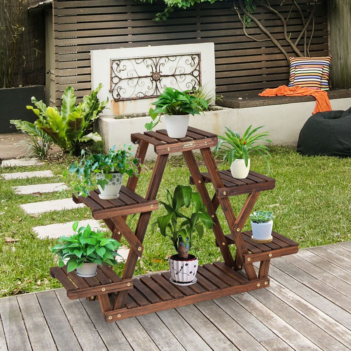 Étagère Pour Plantes En Bois 6 Tablettes 99 X 25 X 64 Cm Charge 10KG Par Niveau Terrasse Jardin Balcon Salon