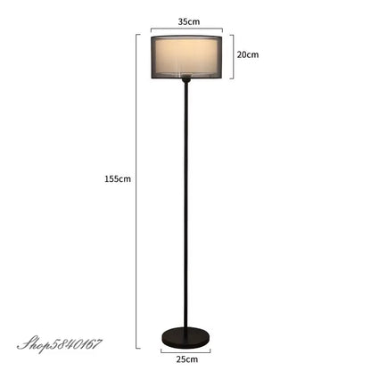 Nordic Modern Floor Standing Lamp with Double-Layer Fabric Lampshade for Bedroom Decor, E27 LED Compatible