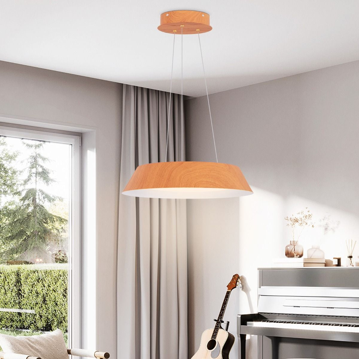 Lustre À Éclairage LED De 40 Cm Luminaire Moderne 21 W Lustre Avec Grain De Bois Cadre En Métal Lumière Chaude 3000 K Luminaire Suspendu Naturel