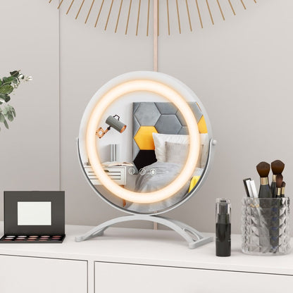 Rond Miroir de Maquillage 30CM avec Lumière LED Réglable, Écran Tactile, Rotation 360°, Fonction de Mémoire et Support en Métal