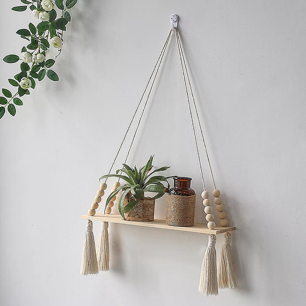 Macrame Wall Hanging Shelf Boho Home Decor Shelves on Wall Wood Decoration for Bedroom Living Room Nursery Christamas Gift