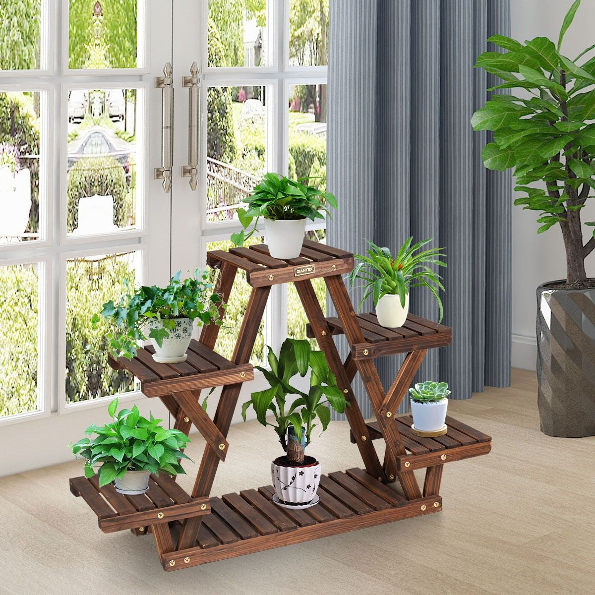 Étagère Pour Plantes En Bois 6 Tablettes 99 X 25 X 64 Cm Charge 10KG Par Niveau Terrasse Jardin Balcon Salon