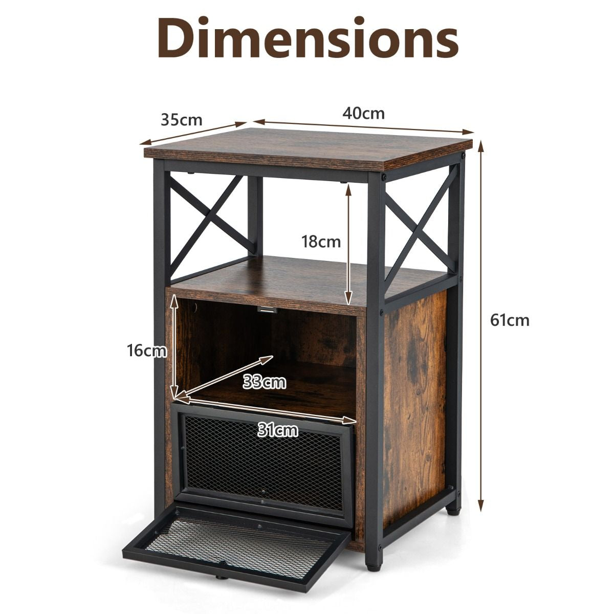 1 Table/2 Tbales De Chevet Industrielle À 2 Compartments Et 2 Étagères Bout De Canapé Cadre Métal Table D'Appoint Pour Chambre 60,5X40X35Cm