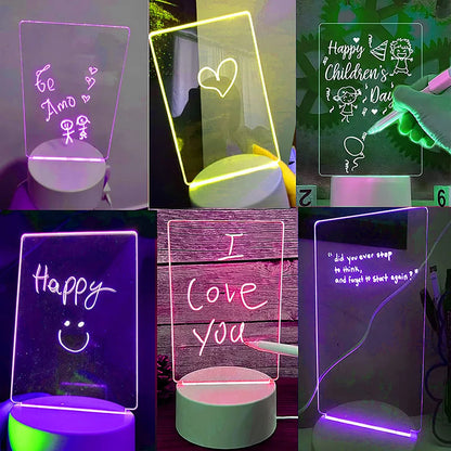 LED Night Light Message Board with Pen - USB Rechargeable Decorative Desktop Lamp for Children's Rooms and Holiday Celebrations