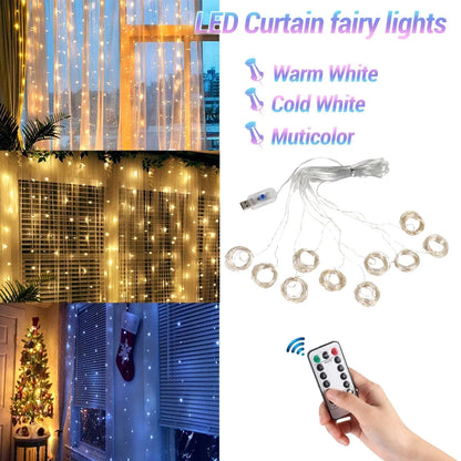 Christmas Lights Curtain Garland Merry Christmas Decorations for Home Christmas Ornaments Xmas Gifts Navidad 2024 New Year Decor