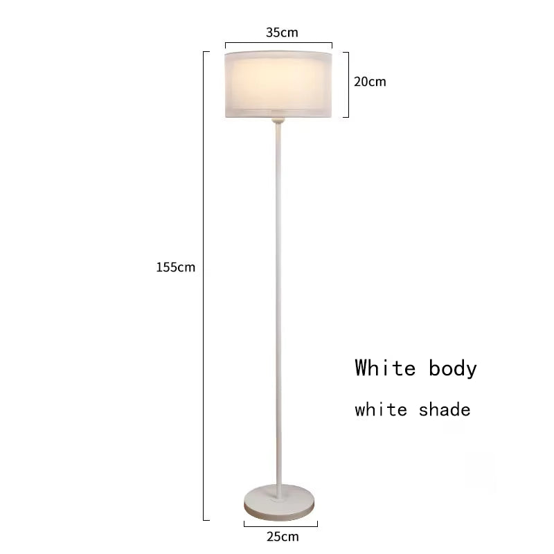 Nordic Modern Floor Standing Lamp with Double-Layer Fabric Lampshade for Bedroom Decor, E27 LED Compatible