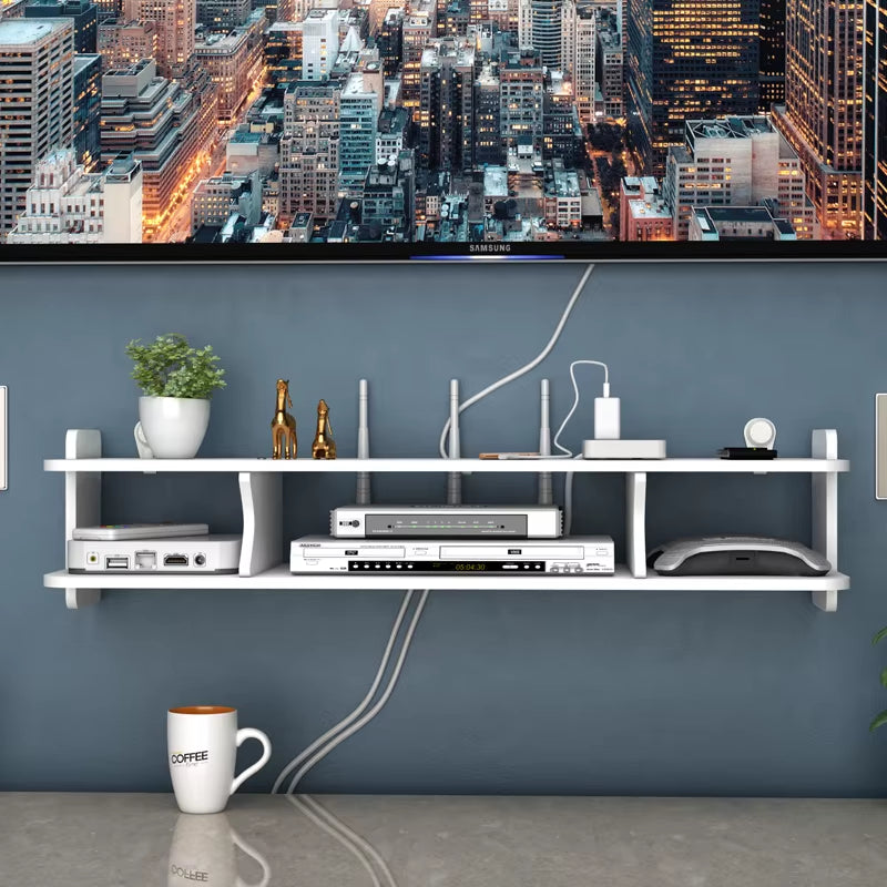 Hole Free Living Room TV Wall Set Top Box Shelf Shelf Shelf Router Storage Box Bedroom Wall Hanging Wifi Rack Shelf