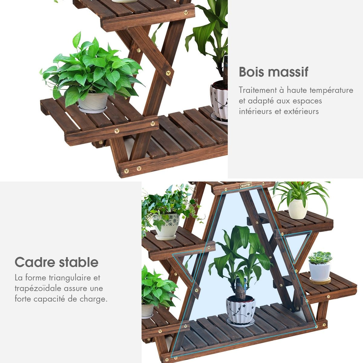 Étagère Pour Plantes En Bois 6 Tablettes 99 X 25 X 64 Cm Charge 10KG Par Niveau Terrasse Jardin Balcon Salon