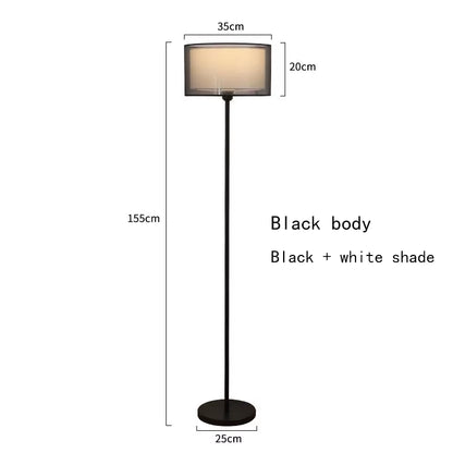 Nordic Modern Floor Standing Lamp with Double-Layer Fabric Lampshade for Bedroom Decor, E27 LED Compatible