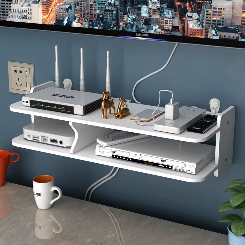 Hole Free Living Room TV Wall Set Top Box Shelf Shelf Shelf Router Storage Box Bedroom Wall Hanging Wifi Rack Shelf