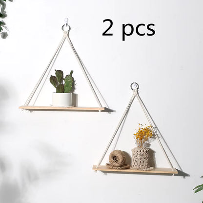 Macrame Wall Hanging Shelf Boho Home Decor Shelves on Wall Wood Decoration for Bedroom Living Room Nursery Christamas Gift