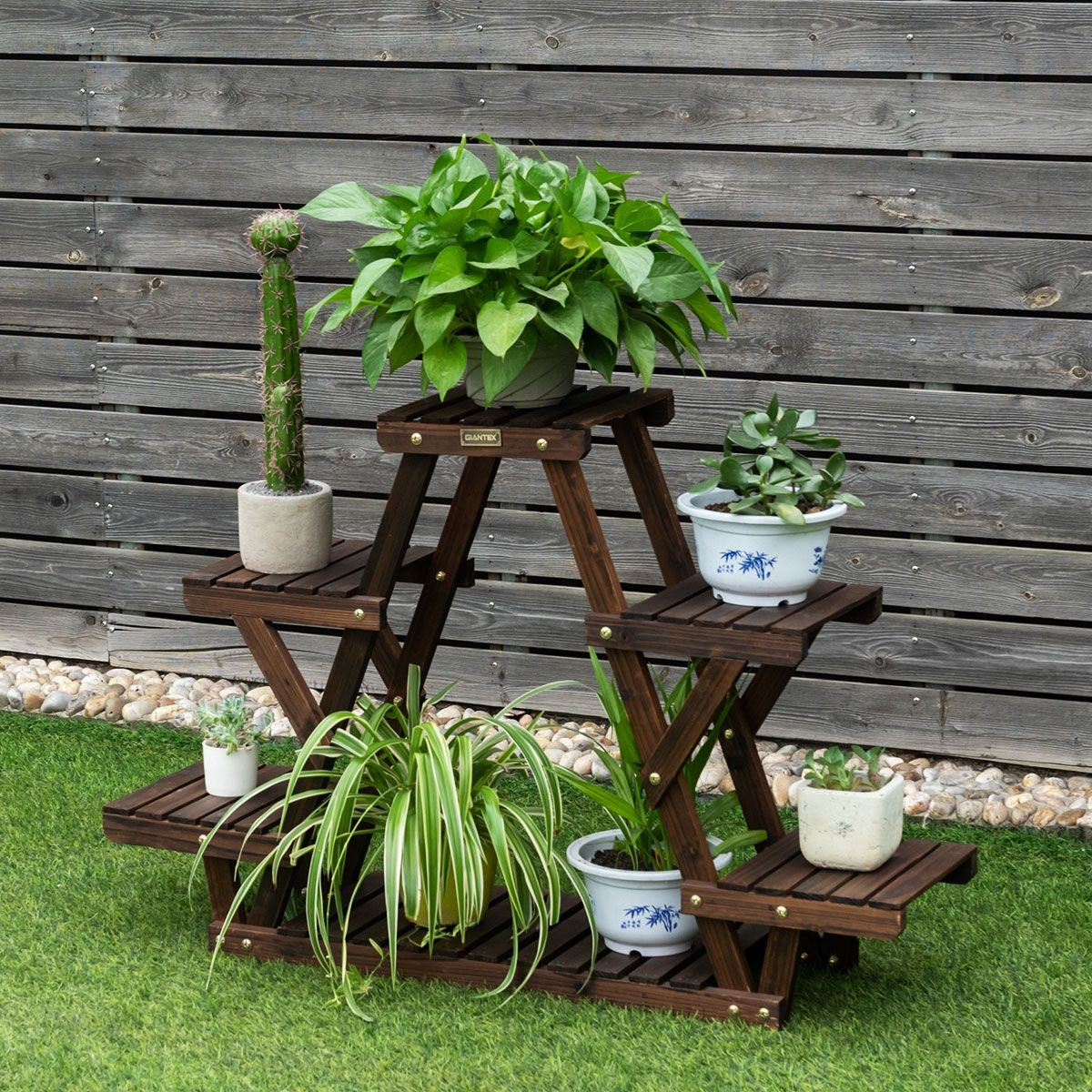 Étagère Pour Plantes En Bois 6 Tablettes 99 X 25 X 64 Cm Charge 10KG Par Niveau Terrasse Jardin Balcon Salon