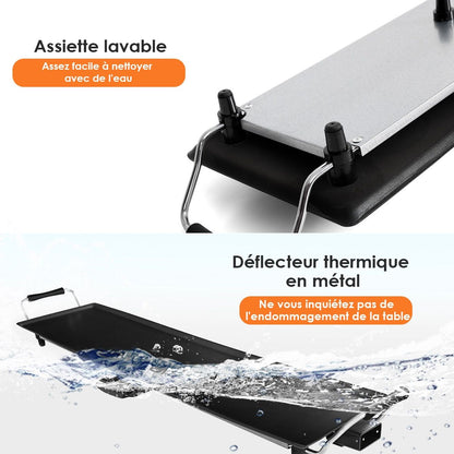 Plancha Electrique Antiadhésive-1800W-230V 50Hz-Thermostat Adjustable 5 Niveaux -6 Spatules Et Tiroir Collecteur D’Huile