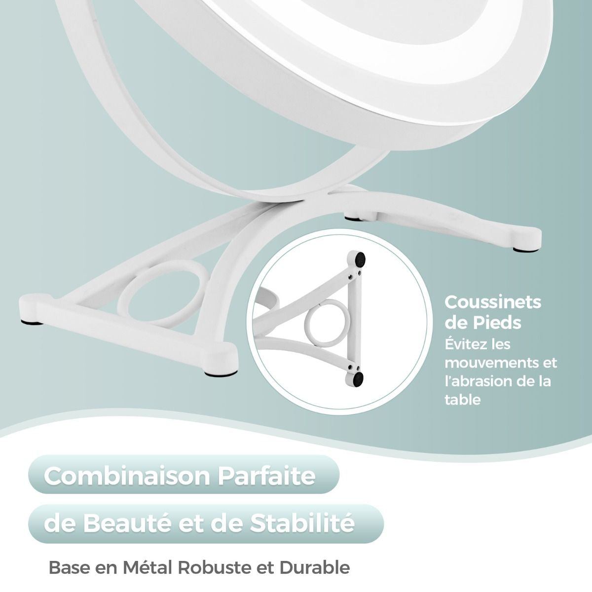 Rond Miroir de Maquillage 30CM avec Lumière LED Réglable, Écran Tactile, Rotation 360°, Fonction de Mémoire et Support en Métal