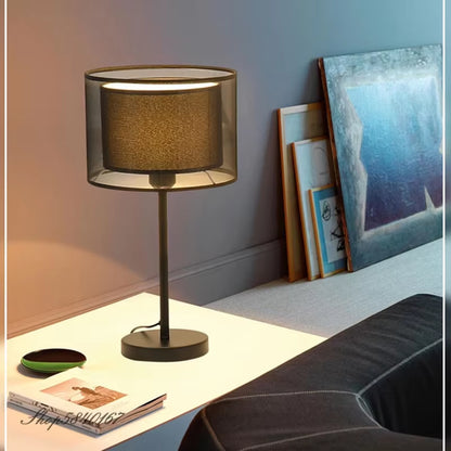 Nordic Modern Floor Standing Lamp with Double-Layer Fabric Lampshade for Bedroom Decor, E27 LED Compatible